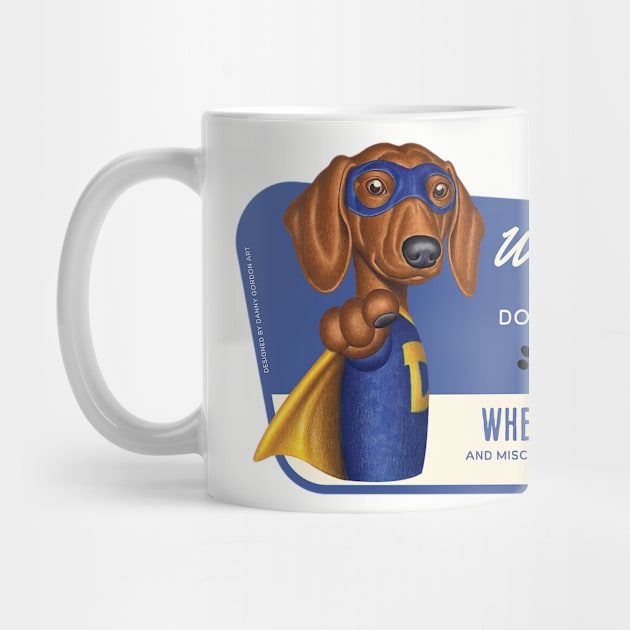 Funny Dachshund Superhero in blue suit by Danny Gordon Art